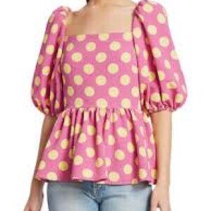 Stine Goya Irene Polka Dot Puff-Sleeve Blouse Size S
